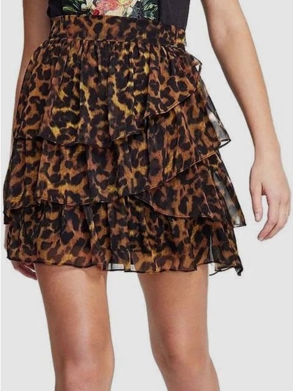 Guess NWT Ruffled Flirty Leopard Animal Print “Nancy” Skirt